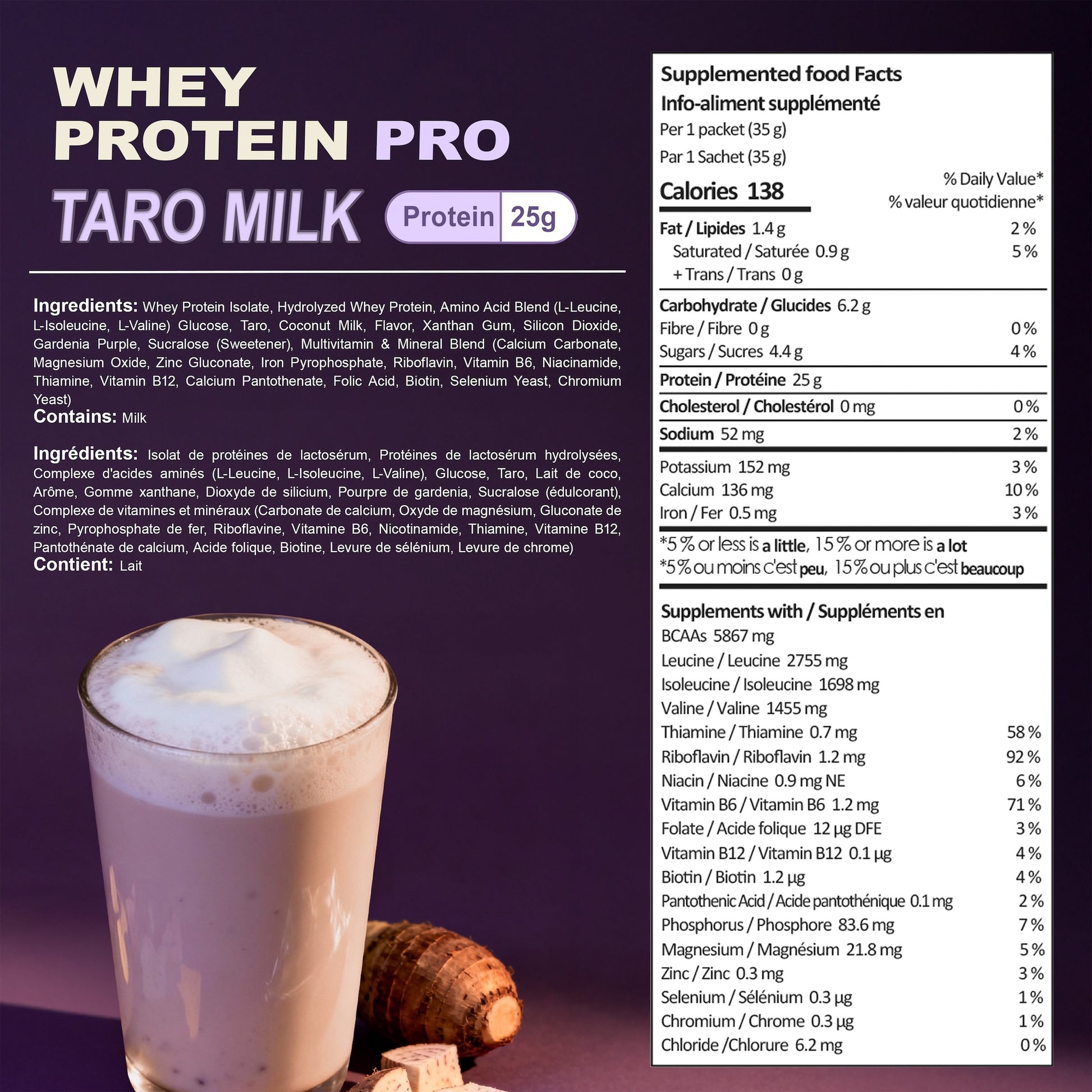 ALLIN 100% Dual Action Hydrolyzed + Whey Protein Isolate Powder Whey Protein Pro – Taro Milk Flavor