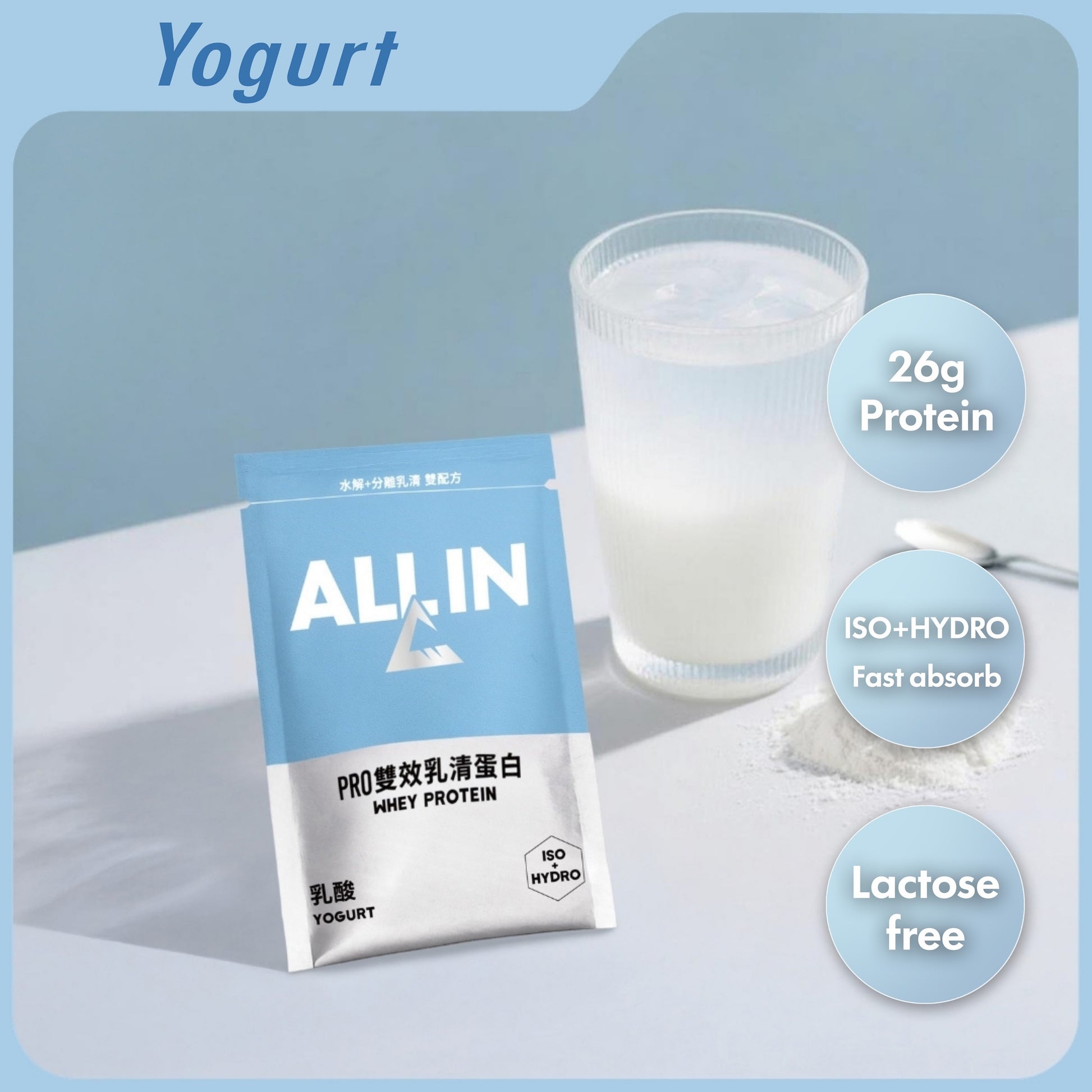 ALLIN 100% Dual Action Hydrolyzed + Whey Protein Isolate Powder Whey Protein Pro – Yogurt Flavor
